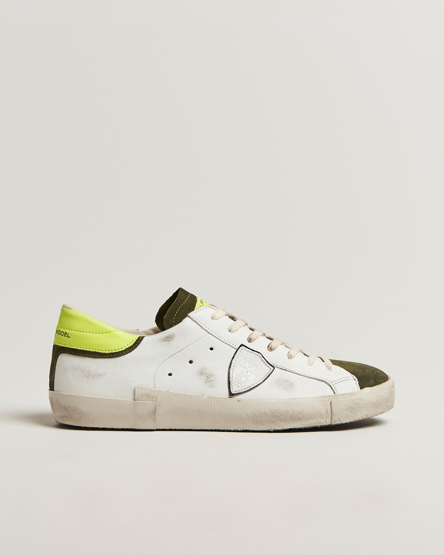 Men | Sneakers | Philippe Model | Prsx Low Top Vintage Mix Leather Sneakers White/Military