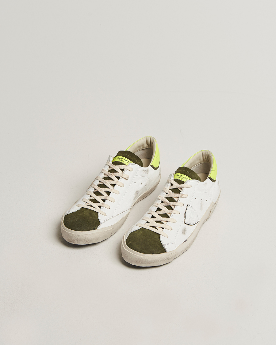 Men | Sneakers | Philippe Model | Prsx Low Top Vintage Mix Leather Sneakers White/Military