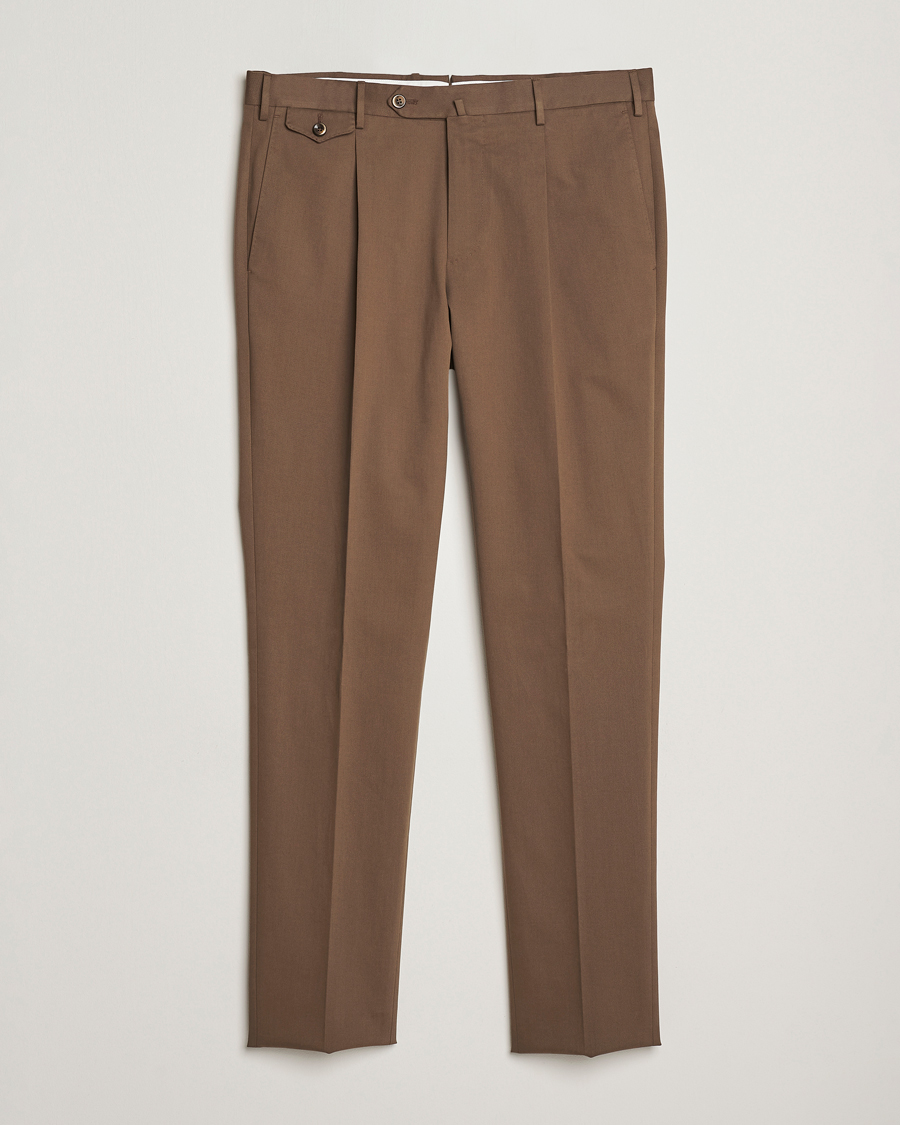 Men | Trousers | PT01 | Slim Fit Pleated Cotton/Cashmere Trousers Dark Brown