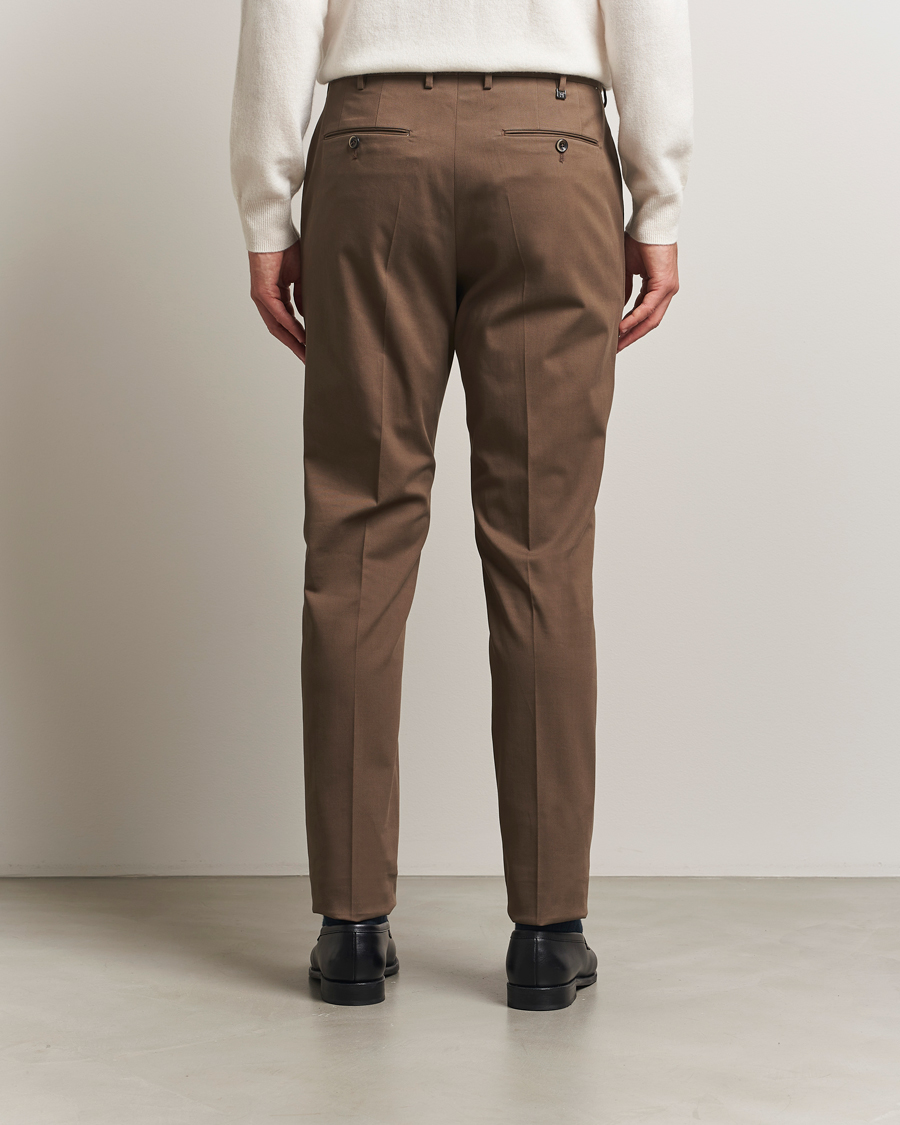 Men | Trousers | PT01 | Slim Fit Pleated Cotton/Cashmere Trousers Dark Brown
