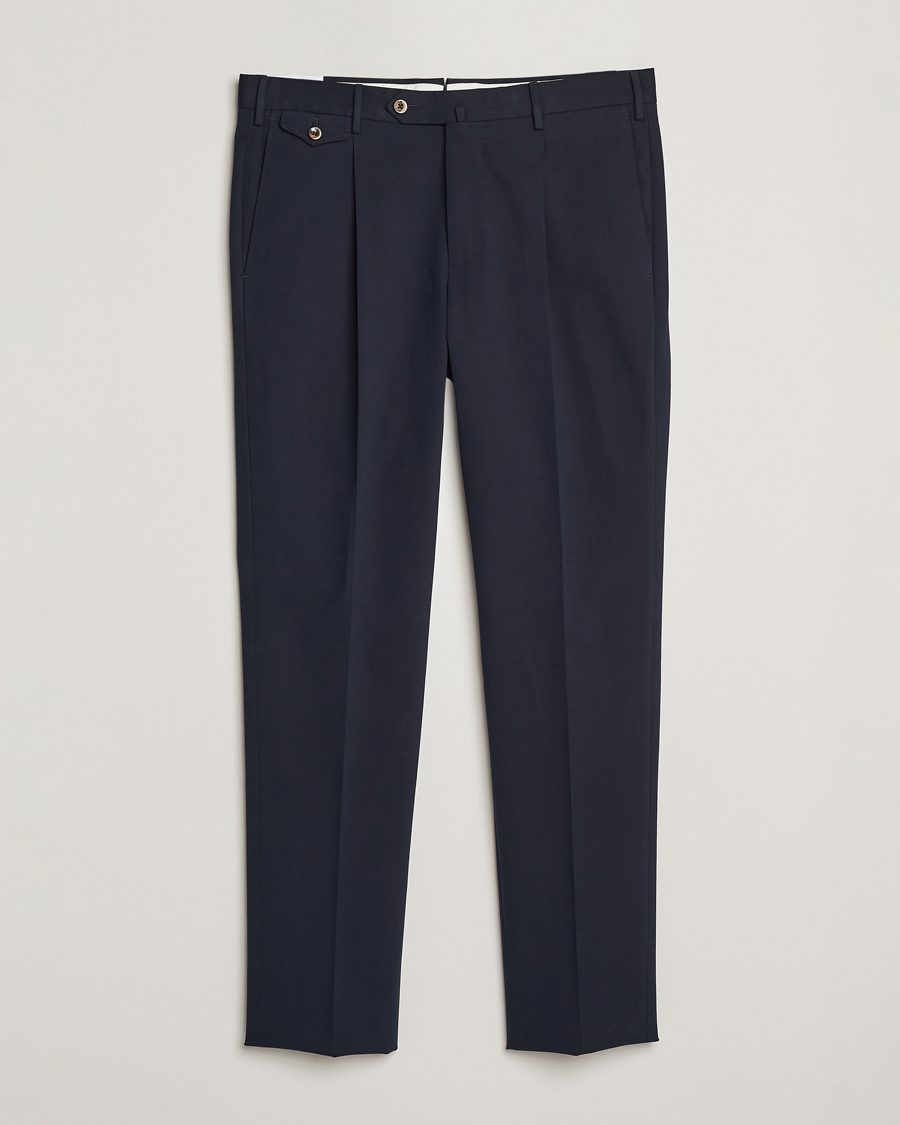 Men | Trousers | PT01 | Slim Fit Pleated Cotton/Cashmere Trousers Navy