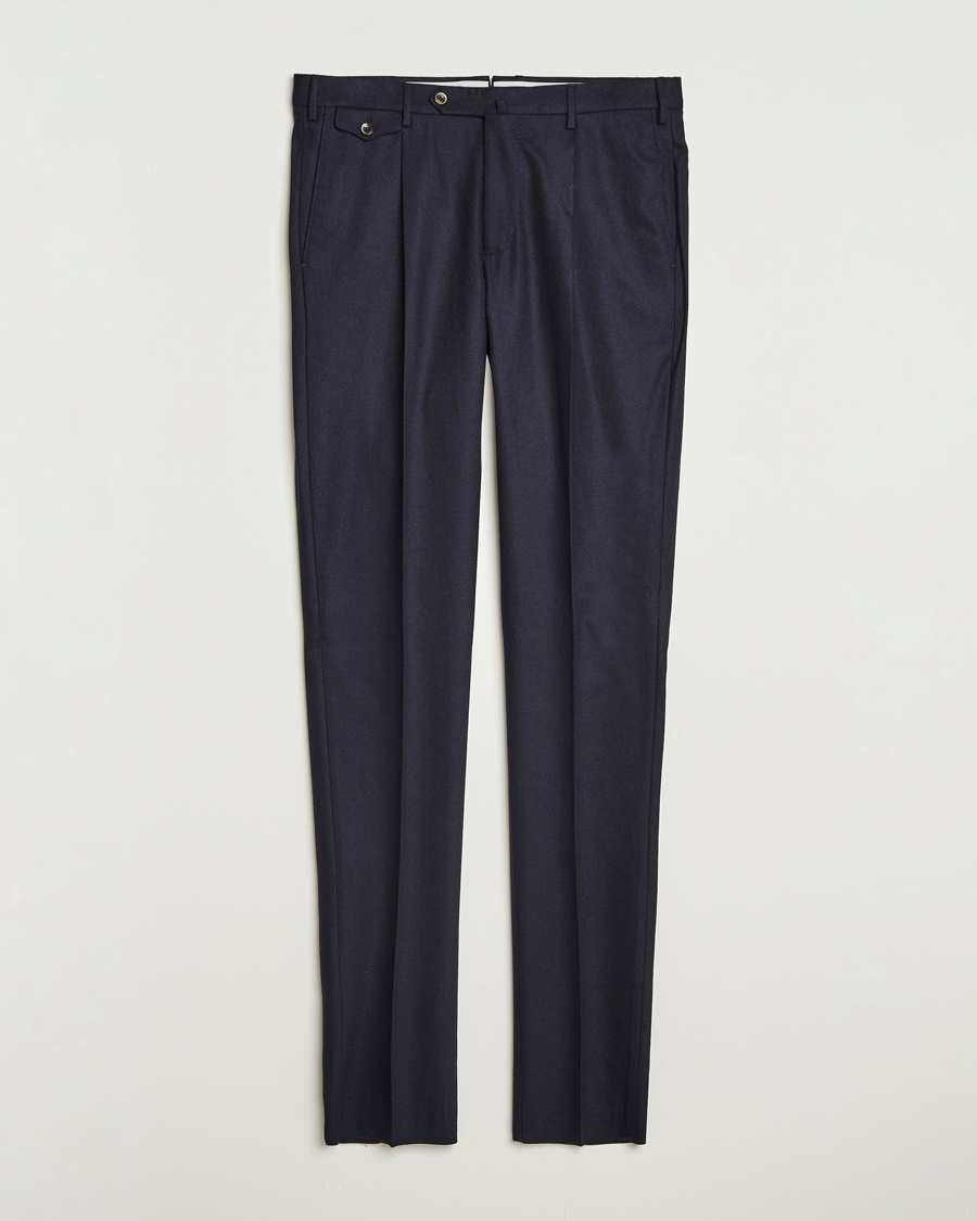 Men | Trousers | PT01 | Slim Fit Pleated Wool/Cashmere Trousers Navy