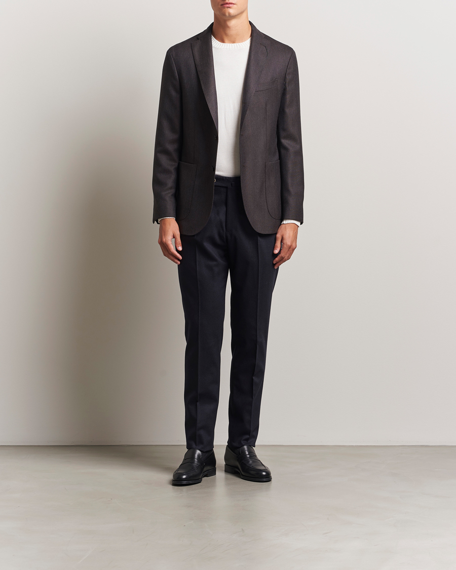 Men | Trousers | PT01 | Slim Fit Pleated Wool/Cashmere Trousers Navy