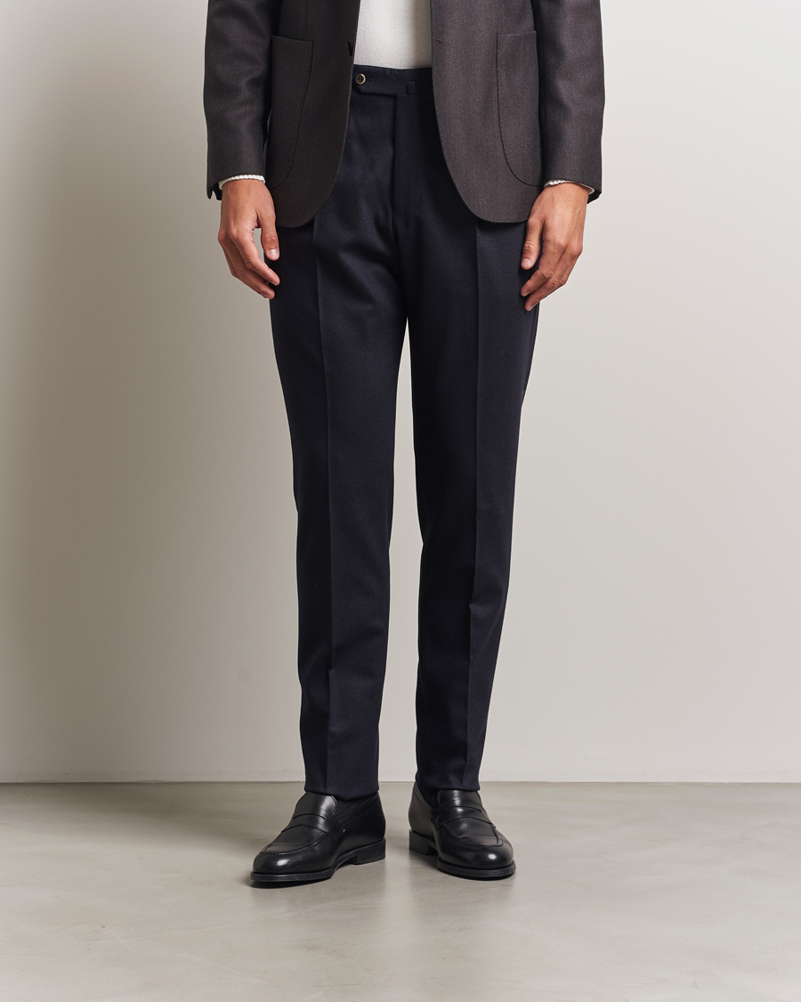 Men | Trousers | PT01 | Slim Fit Pleated Wool/Cashmere Trousers Navy