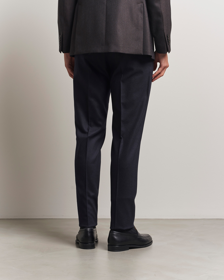 Men | Trousers | PT01 | Slim Fit Pleated Wool/Cashmere Trousers Navy