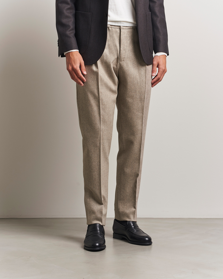 Men | Trousers | PT01 | Slim Fit Wool/Cashmere Drawstring Trousers Beige