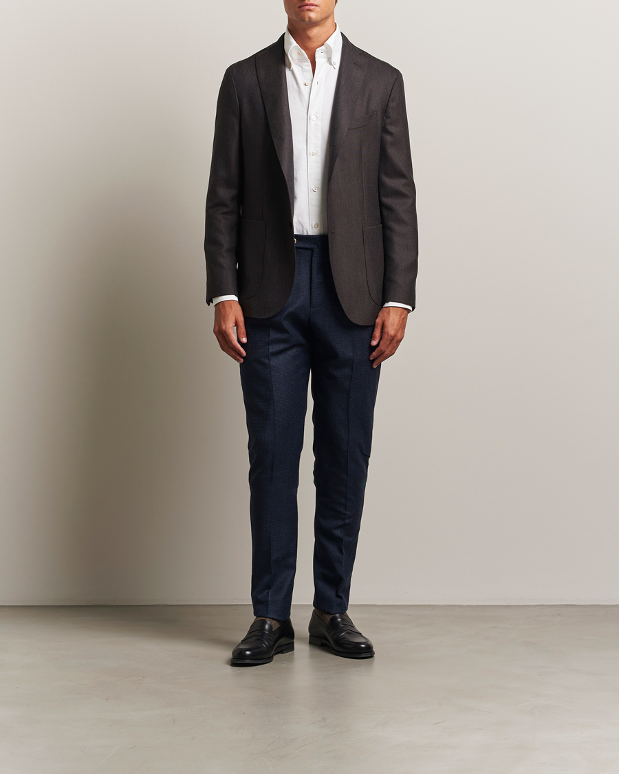 Men | Trousers | PT01 | Gentleman Fit Pleated Houndstooth Flannel Trousers Navy