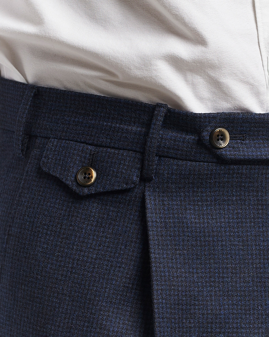 Men | Trousers | PT01 | Gentleman Fit Pleated Houndstooth Flannel Trousers Navy