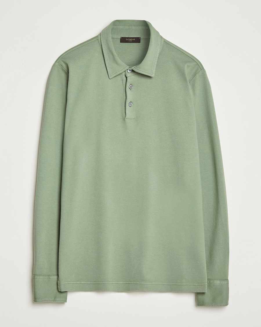 Men | Polo Shirts | Zanone | Heavy Jersey Long Sleeve Polo Sage