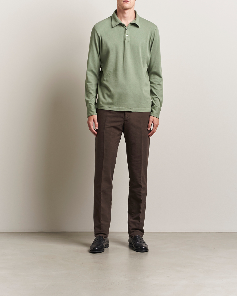 Men | Polo Shirts | Zanone | Heavy Jersey Long Sleeve Polo Sage