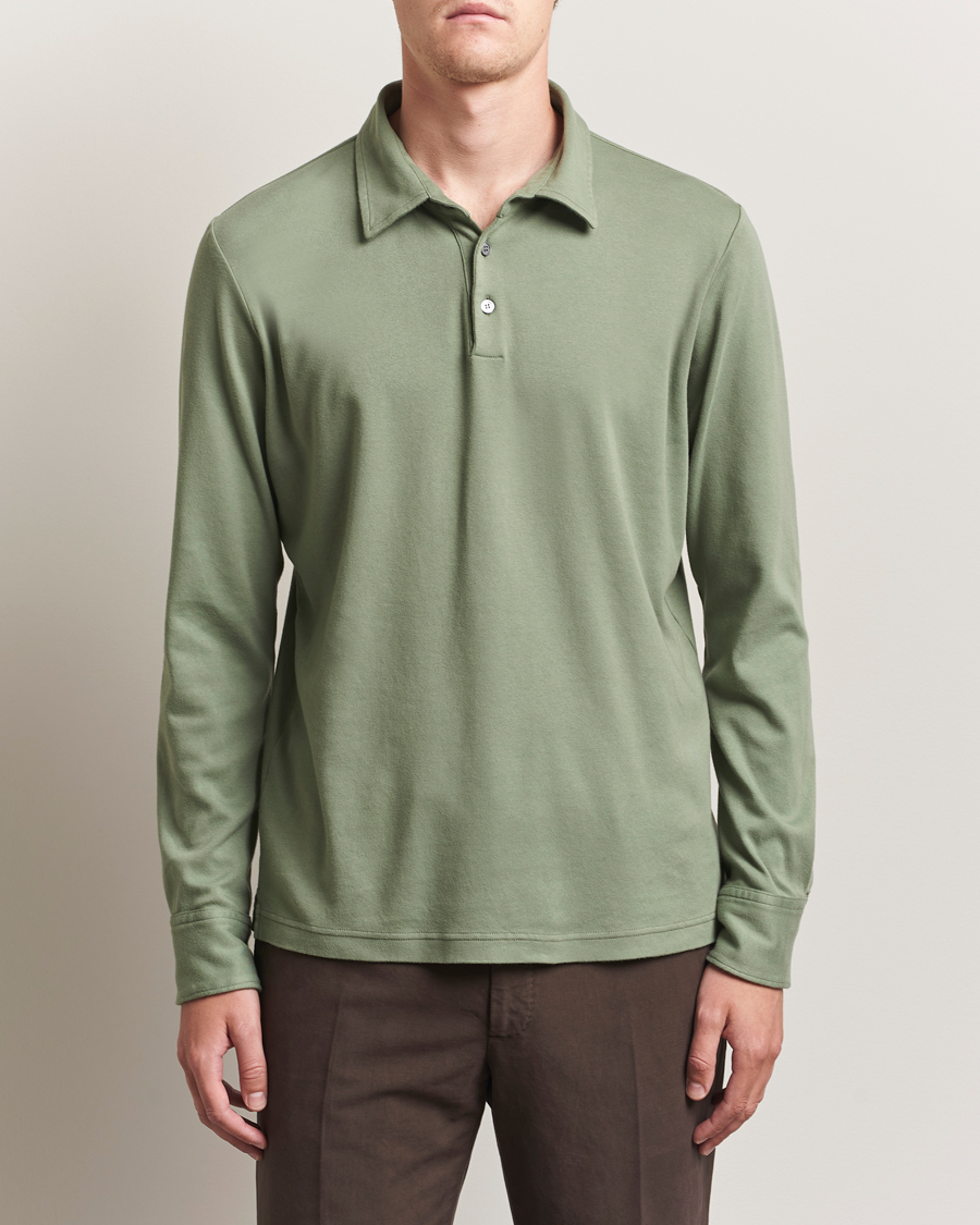 Men | Polo Shirts | Zanone | Heavy Jersey Long Sleeve Polo Sage