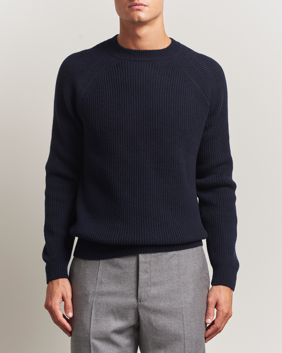 Men | Sweaters & Knitwear | Zanone | Fisherman Rib Wool Sweater Navy