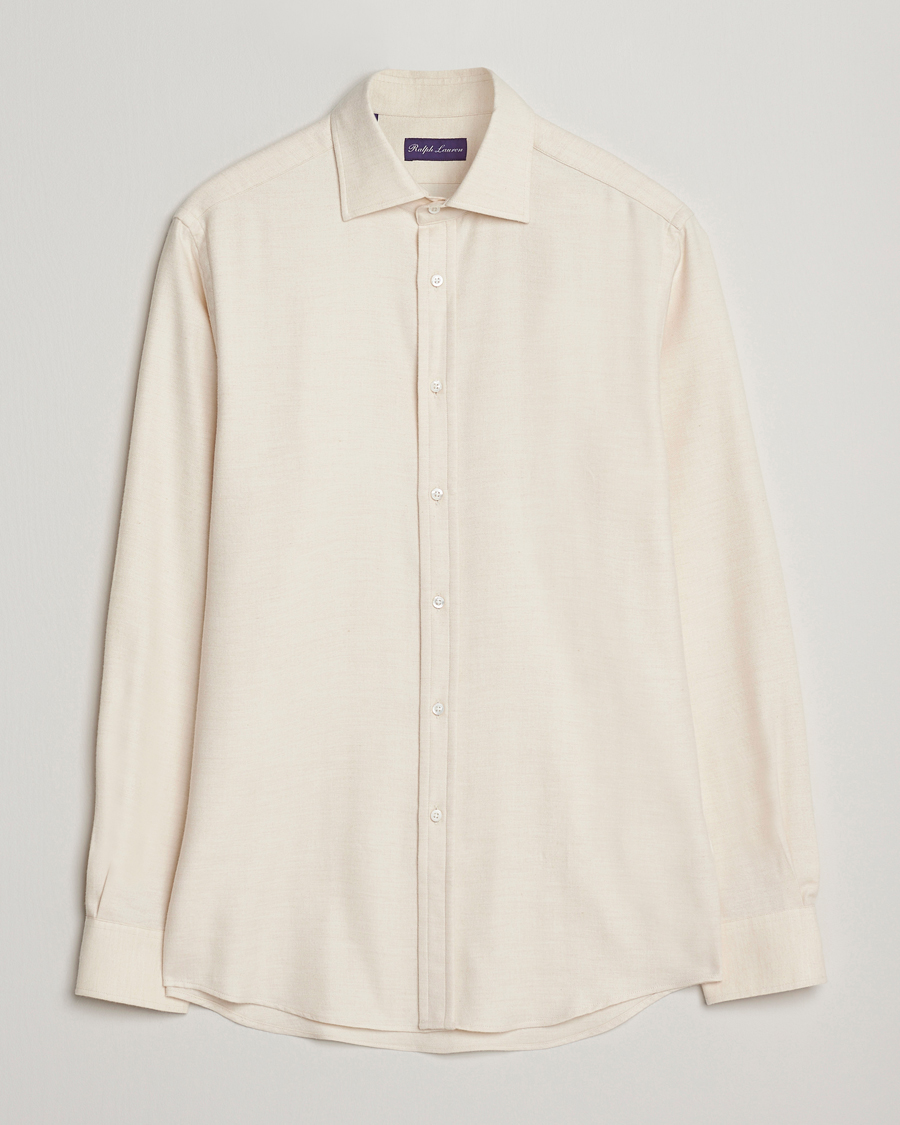 Men | Shirts | Ralph Lauren Purple Label | Cotton Flannel Shirt Cream Melange