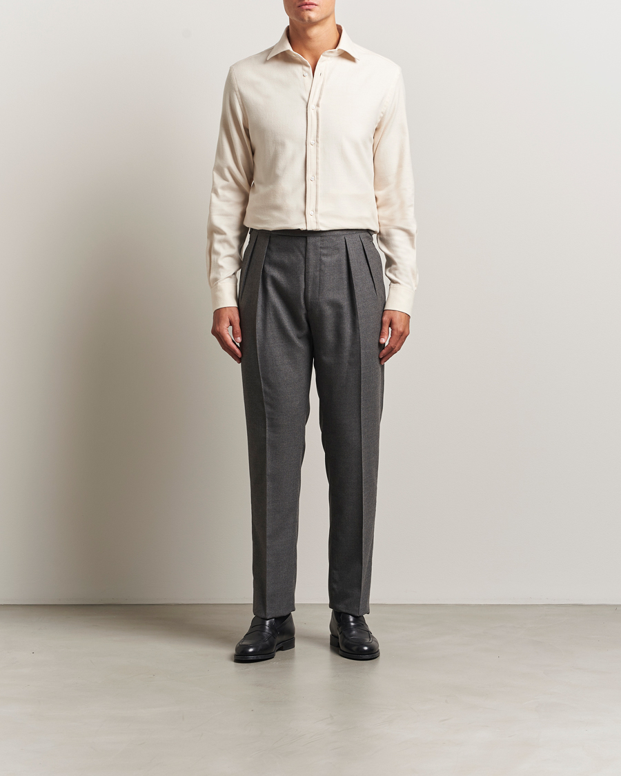 Men | Shirts | Ralph Lauren Purple Label | Cotton Flannel Shirt Cream Melange