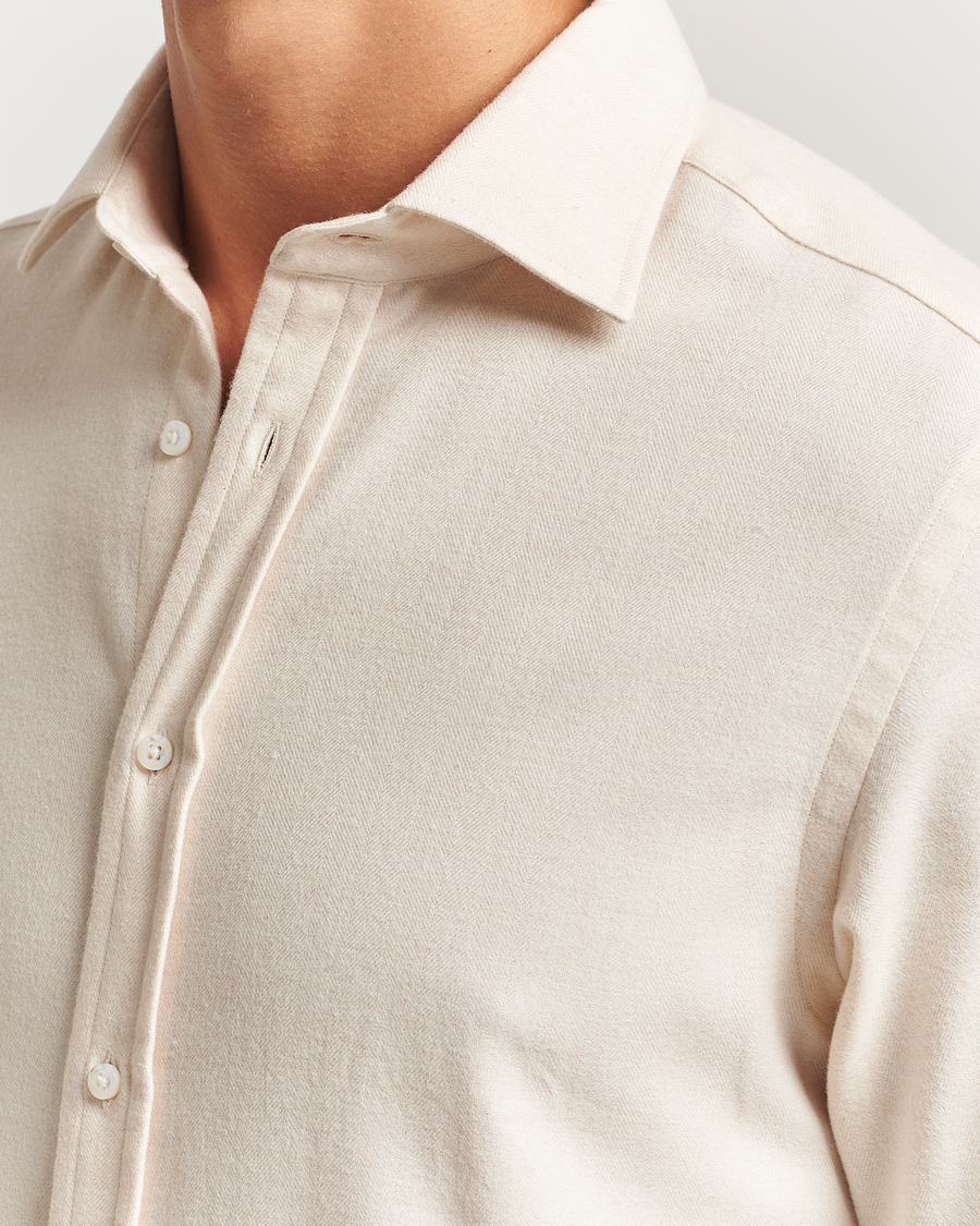 Men | Shirts | Ralph Lauren Purple Label | Cotton Flannel Shirt Cream Melange