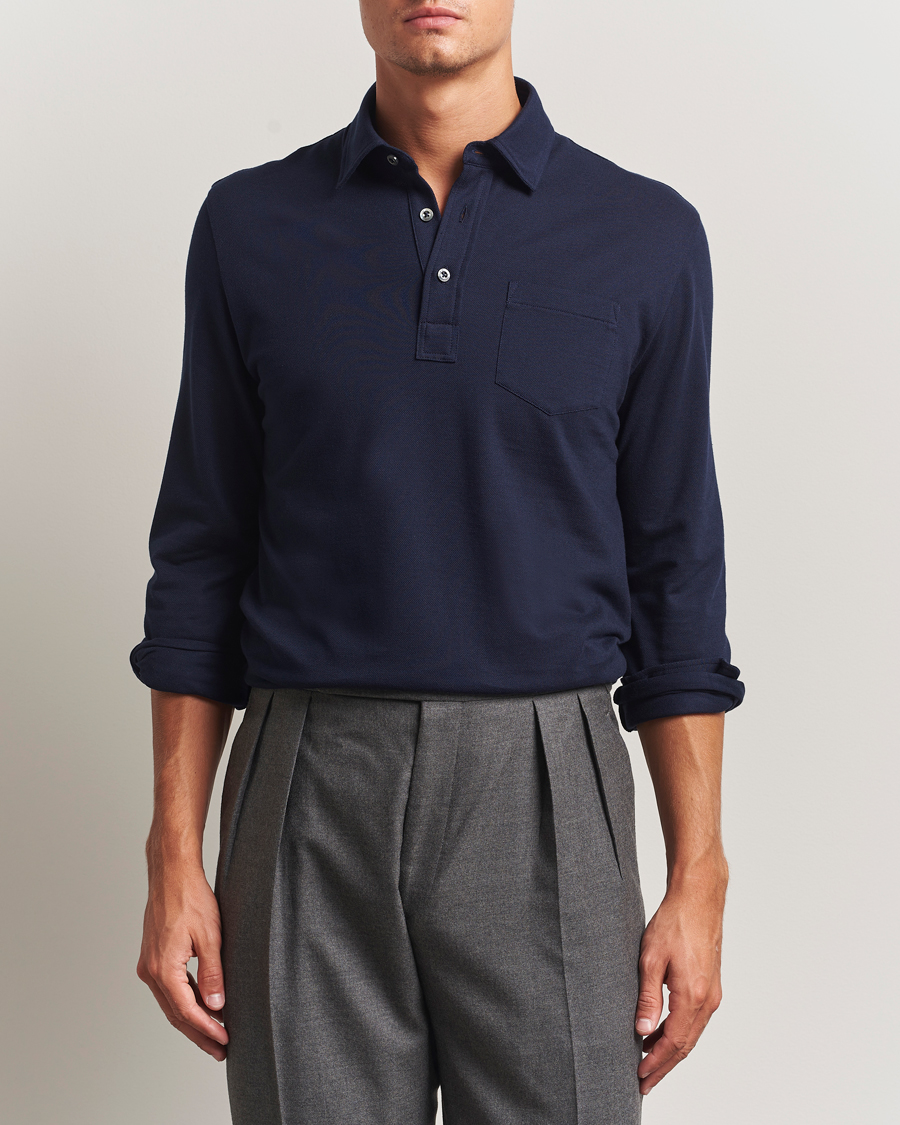 Men | Polo Shirts | Ralph Lauren Purple Label | Long Sleeve Polo Shirt Navy