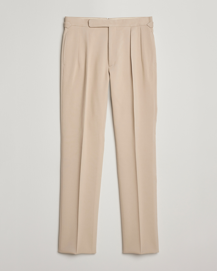 Men | Trousers | Ralph Lauren Purple Label | Pleated Twill Trousers Limestone