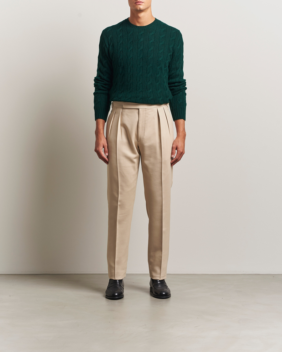 Men | Trousers | Ralph Lauren Purple Label | Pleated Twill Trousers Limestone