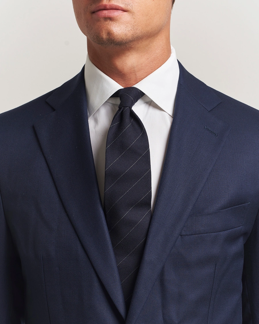 Men | Ties | Ralph Lauren Purple Label | Wool Pinstripe Tie Navy/Grey