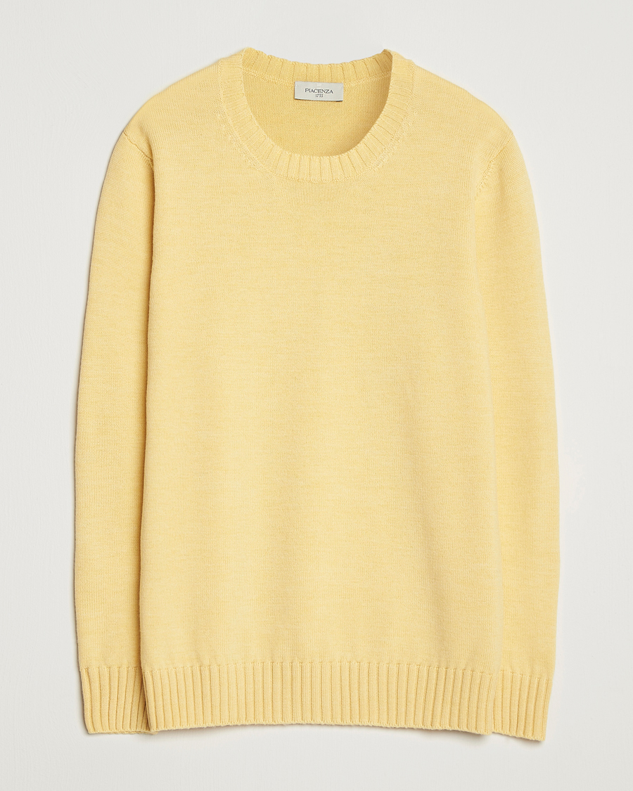 Men | Sweaters & Knitwear | Piacenza Cashmere | Brushed Wool Crew Neck Yellow