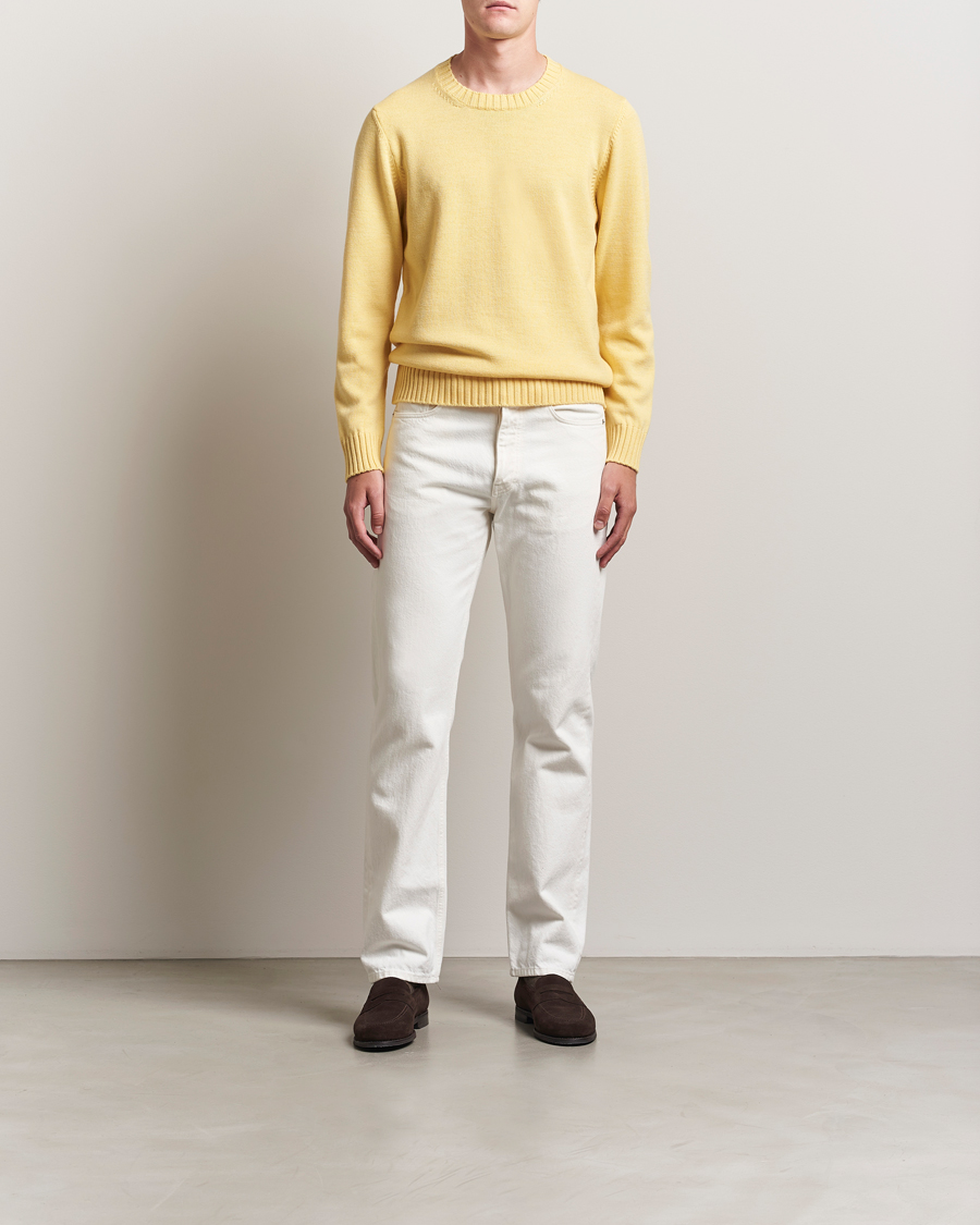 Men | Sweaters & Knitwear | Piacenza Cashmere | Brushed Wool Crew Neck Yellow