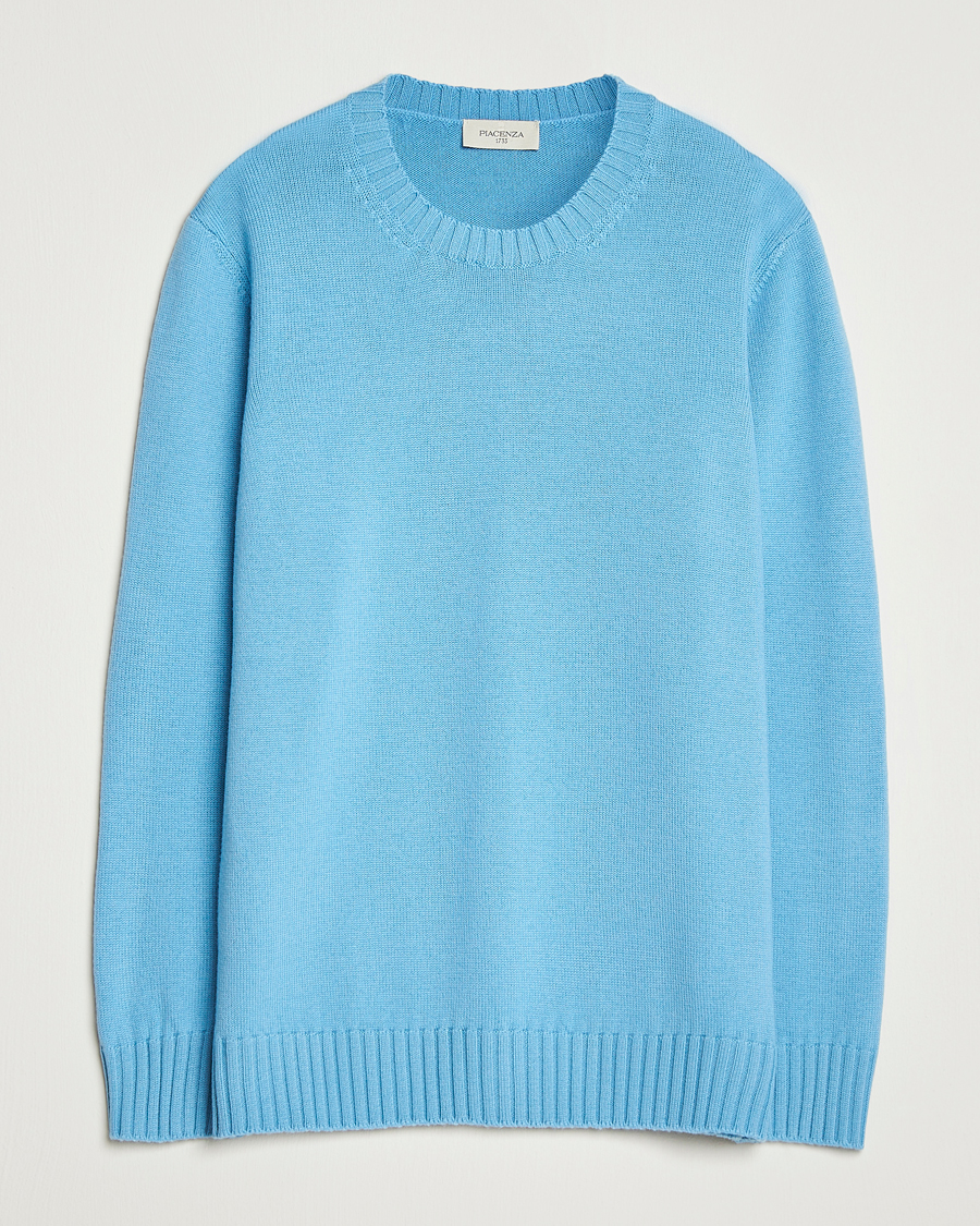 Men | Sweaters & Knitwear | Piacenza Cashmere | Brushed Wool Crew Neck Sky Blue