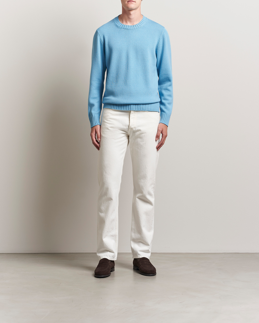 Men | Sweaters & Knitwear | Piacenza Cashmere | Brushed Wool Crew Neck Sky Blue