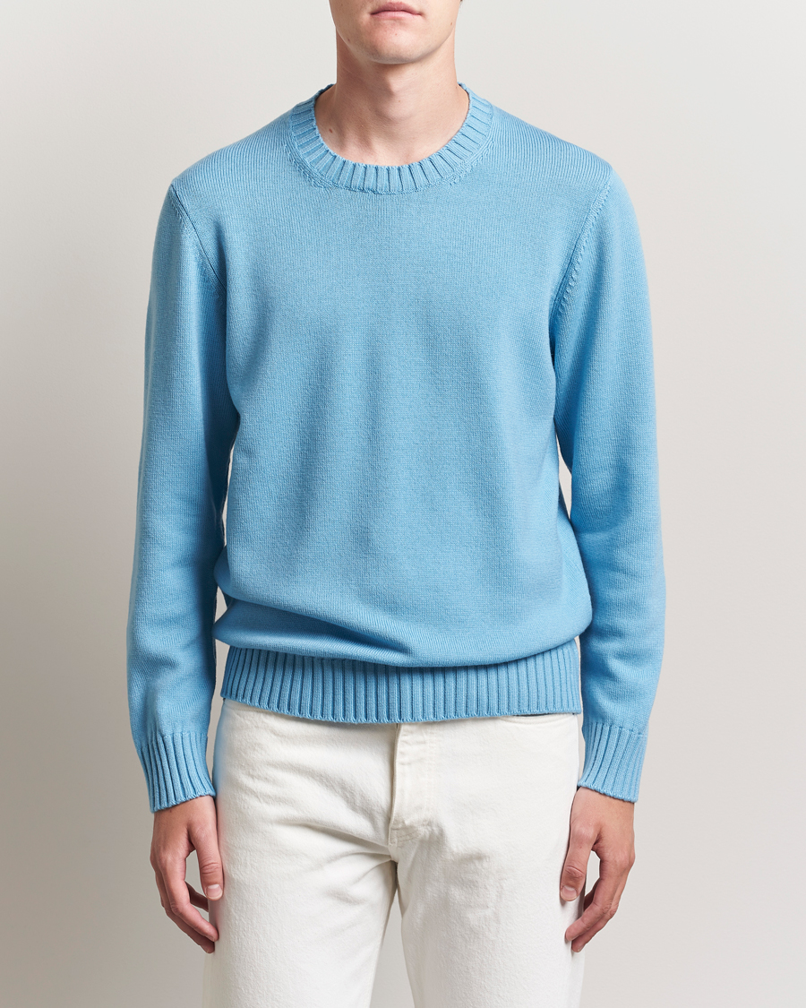 Men | Sweaters & Knitwear | Piacenza Cashmere | Brushed Wool Crew Neck Sky Blue