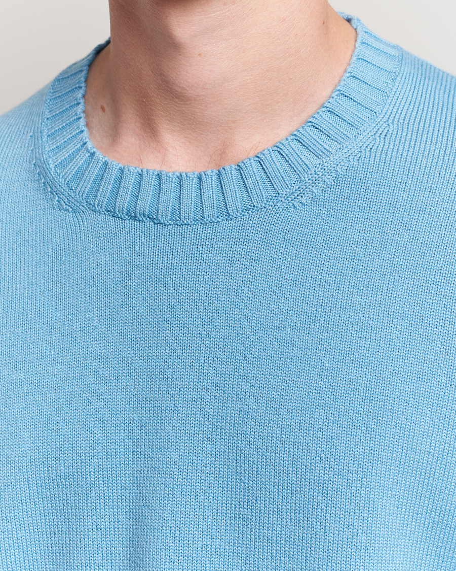 Men | Sweaters & Knitwear | Piacenza Cashmere | Brushed Wool Crew Neck Sky Blue