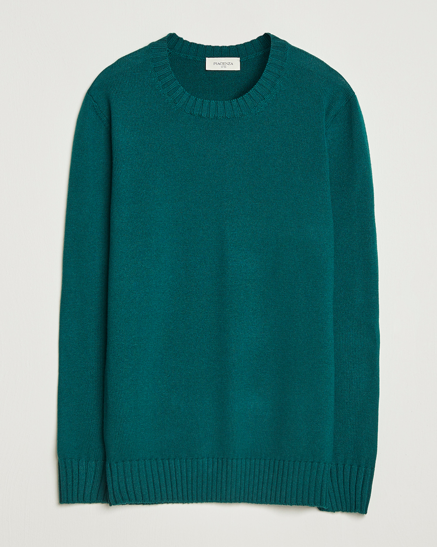 Men | Sweaters & Knitwear | Piacenza Cashmere | Brushed Wool Crew Neck Dark Green