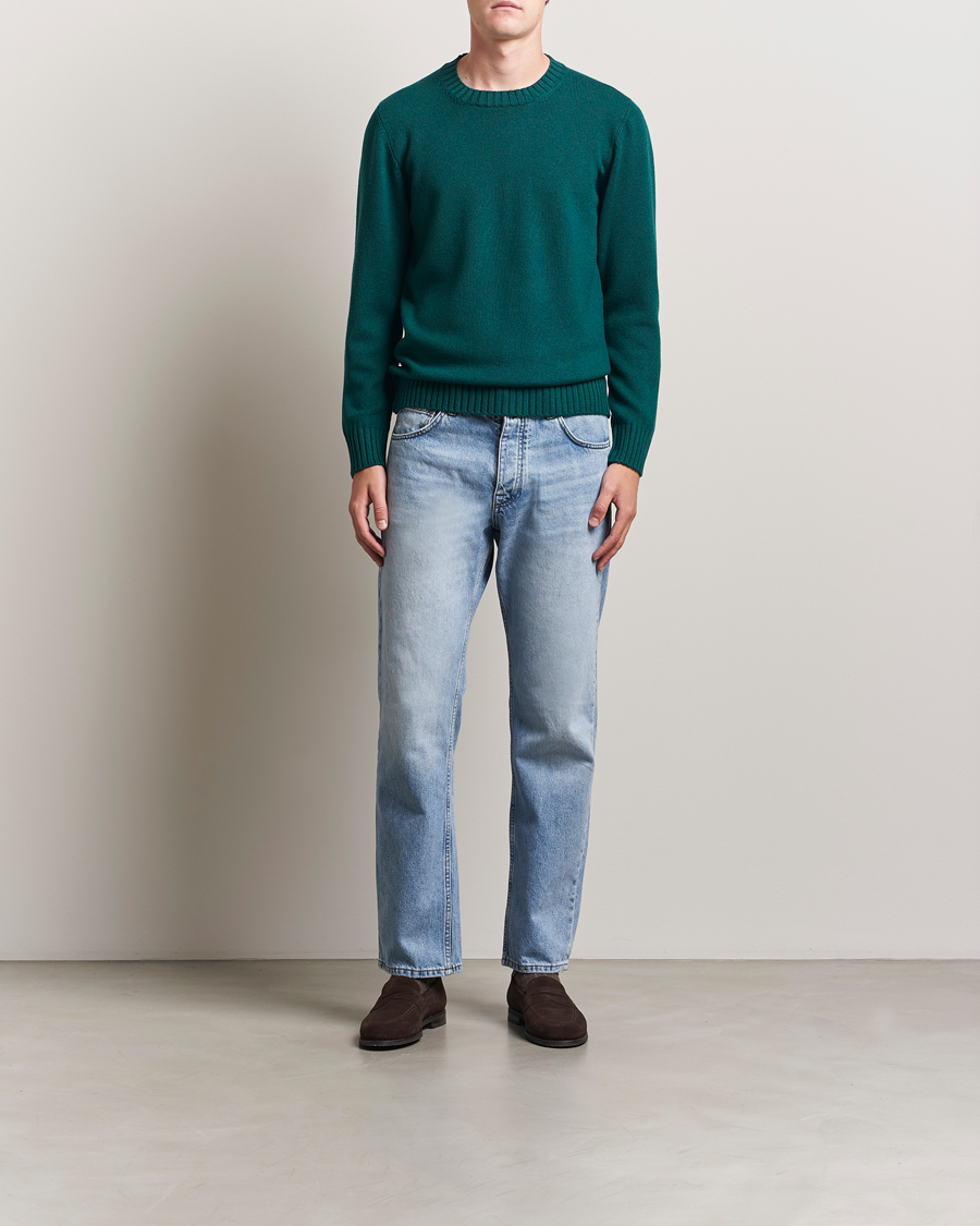 Men | Sweaters & Knitwear | Piacenza Cashmere | Brushed Wool Crew Neck Dark Green