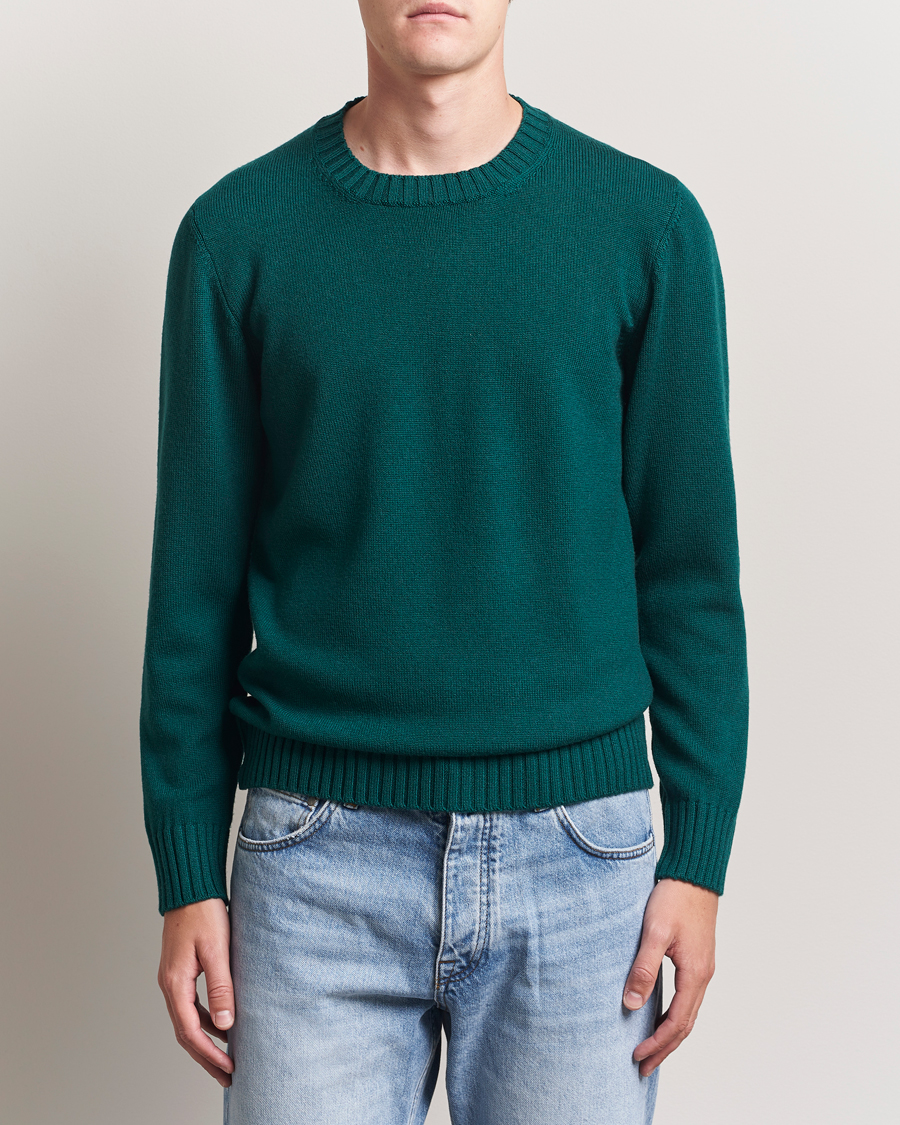Men | Sweaters & Knitwear | Piacenza Cashmere | Brushed Wool Crew Neck Dark Green