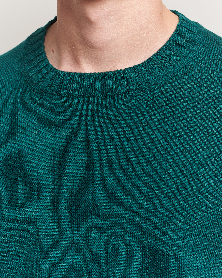 Men | Sweaters & Knitwear | Piacenza Cashmere | Brushed Wool Crew Neck Dark Green