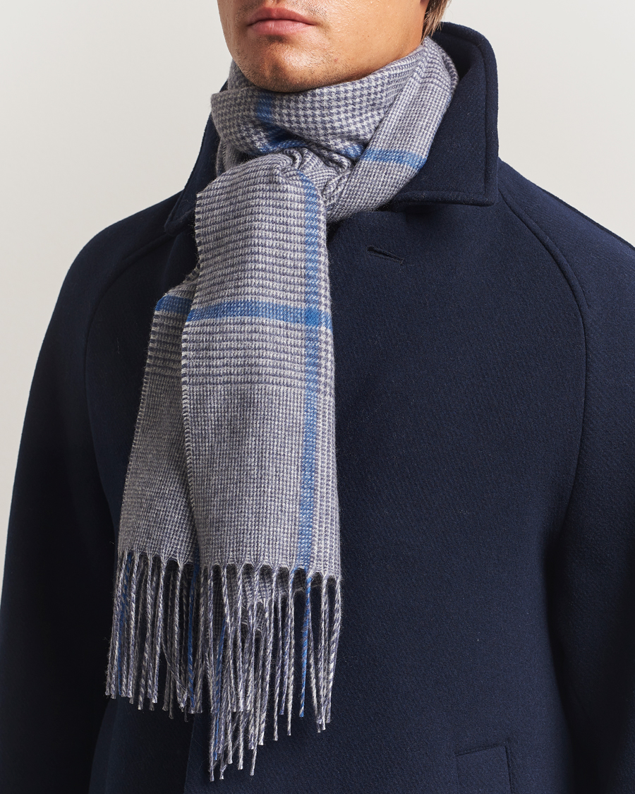 Men | Scarves | Piacenza Cashmere | Cashmere/Silk Overcheck Scarf Light Grey