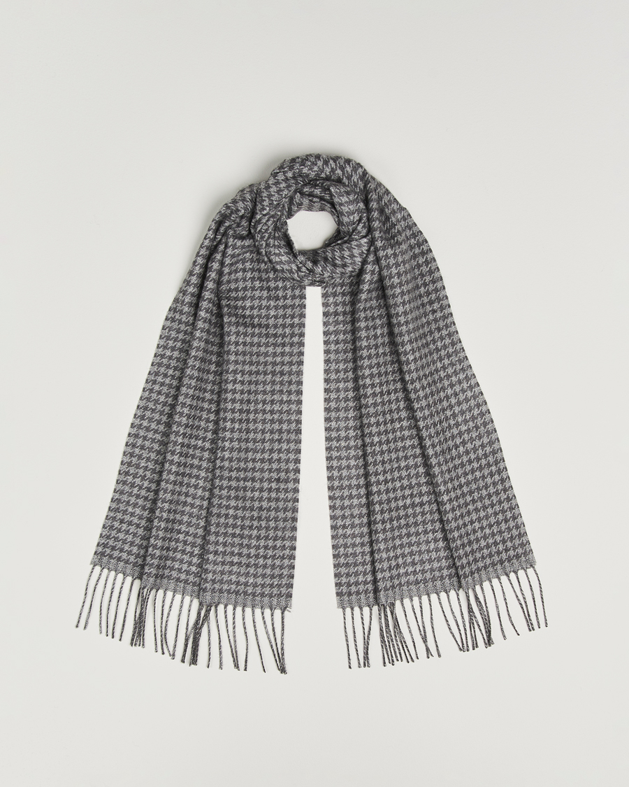 Men | Scarves | Piacenza Cashmere | Cashmere/Silk Houndstooth Scarf Light Grey