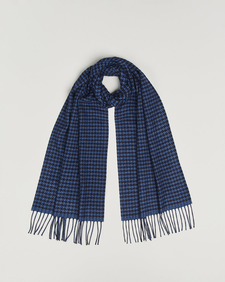 Men | Scarves | Piacenza Cashmere | Cashmere/Silk Houndstooth Scarf Dark Blue