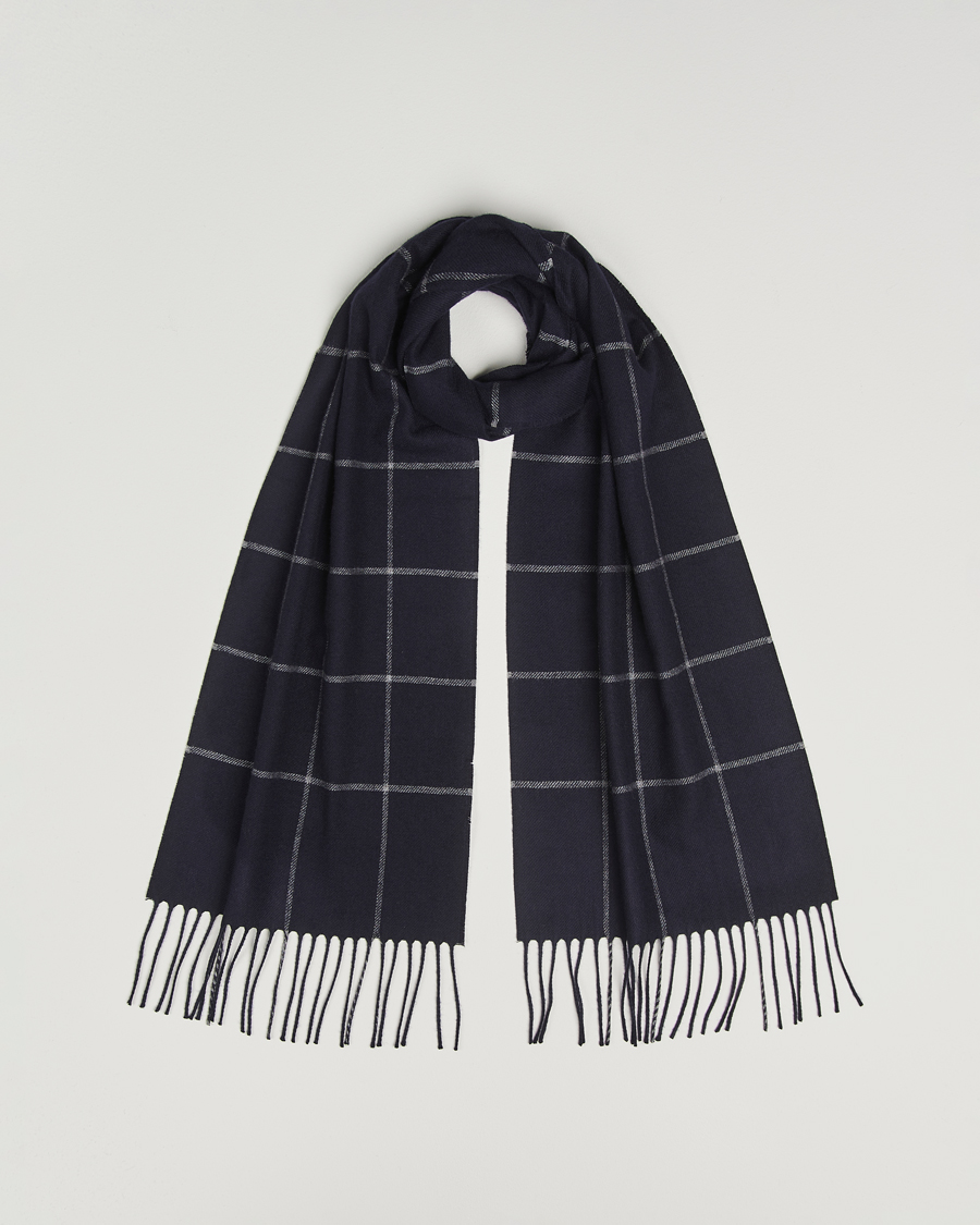 Men | Scarves | Piacenza Cashmere | Cashmere/Silk Window Pane Scarf Navy