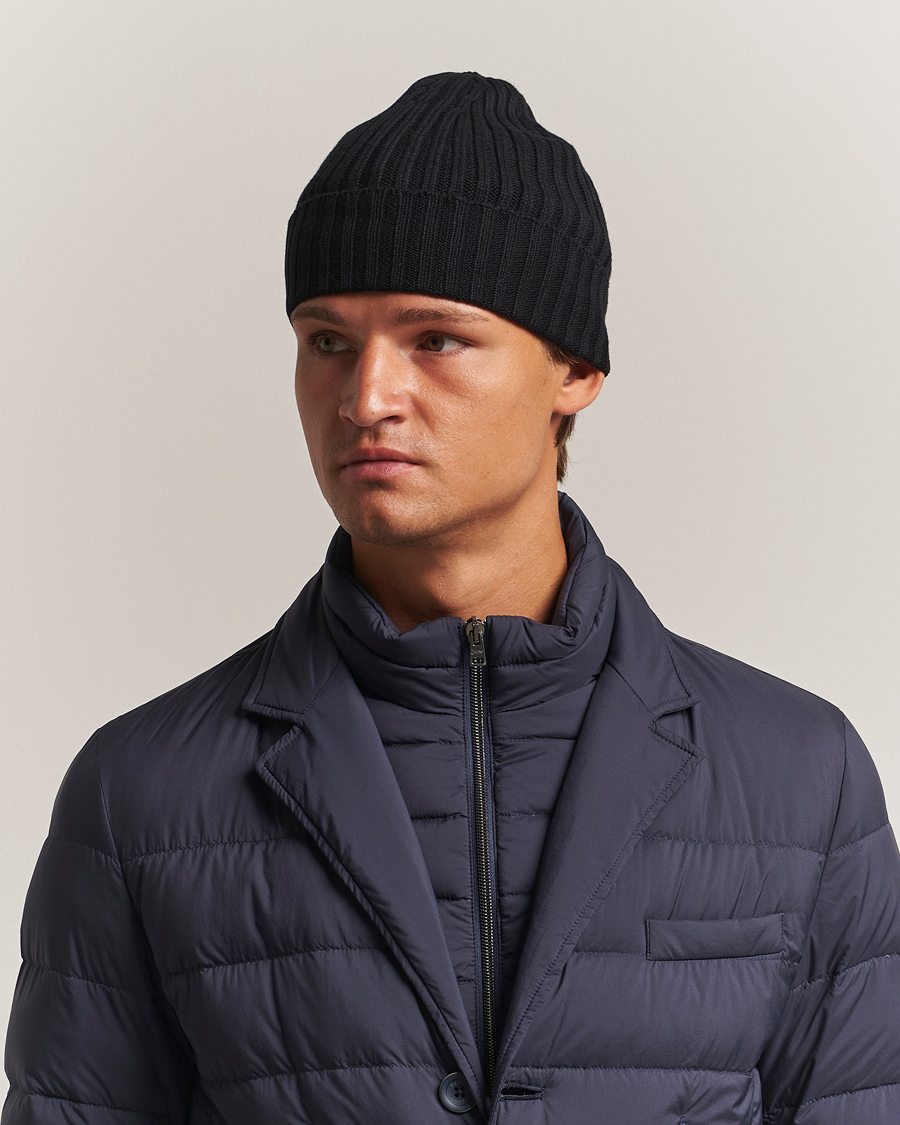 Men | Beanies | Piacenza Cashmere | Ribbed Cashmere Beanie Black
