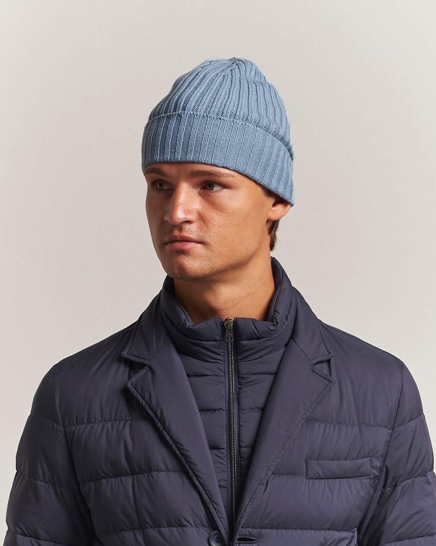 Men | Beanies | Piacenza Cashmere | Ribbed Cashmere Beanie Sky Blue