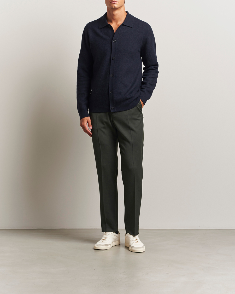 Men | Trousers | Filippa K | Theo Relaxed Wool Trousers Green Melange