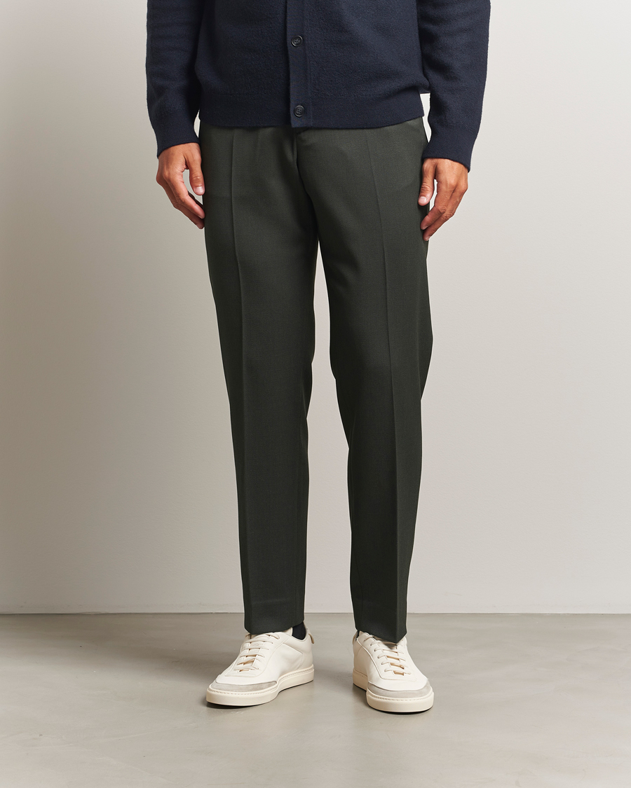 Men | Trousers | Filippa K | Theo Relaxed Wool Trousers Green Melange