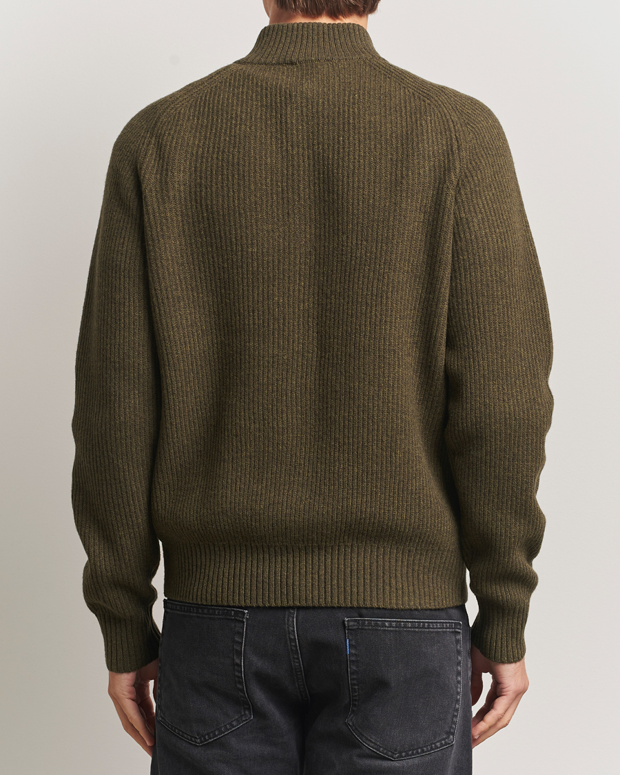 Men | Sweaters & Knitwear | Filippa K | Ribbed Wool Half Zip Moss Green