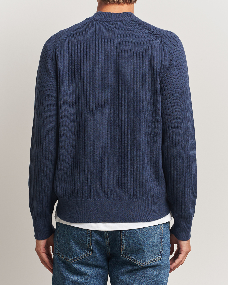 Men | Sweaters & Knitwear | Filippa K | Cotton Merino Knitted Mock Neck Sweater Dusk Blue