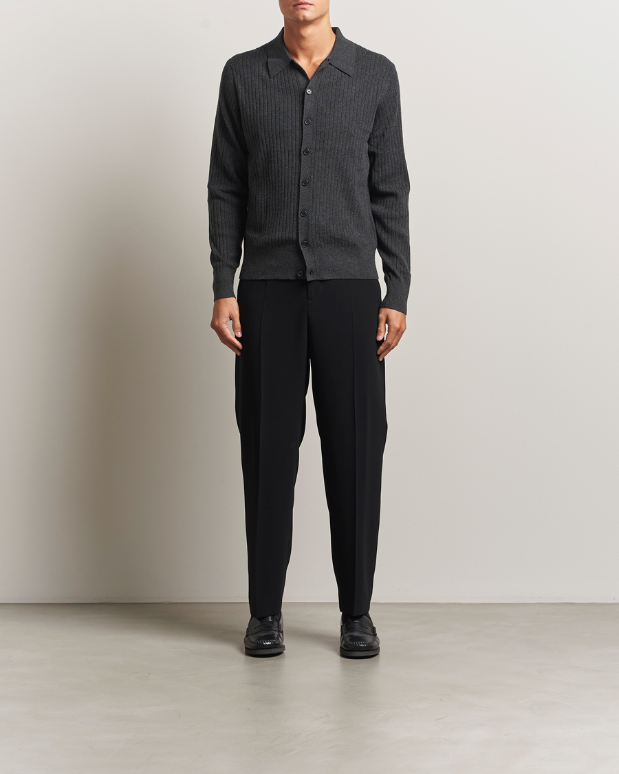 Men | Sweaters & Knitwear | Filippa K | Cotton Merino Knitted Cardigan Anthracite Melange