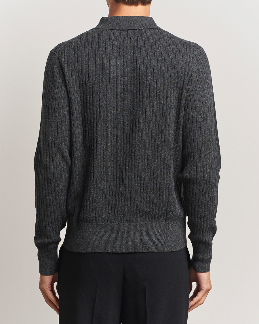 Men | Sweaters & Knitwear | Filippa K | Cotton Merino Knitted Cardigan Anthracite Melange