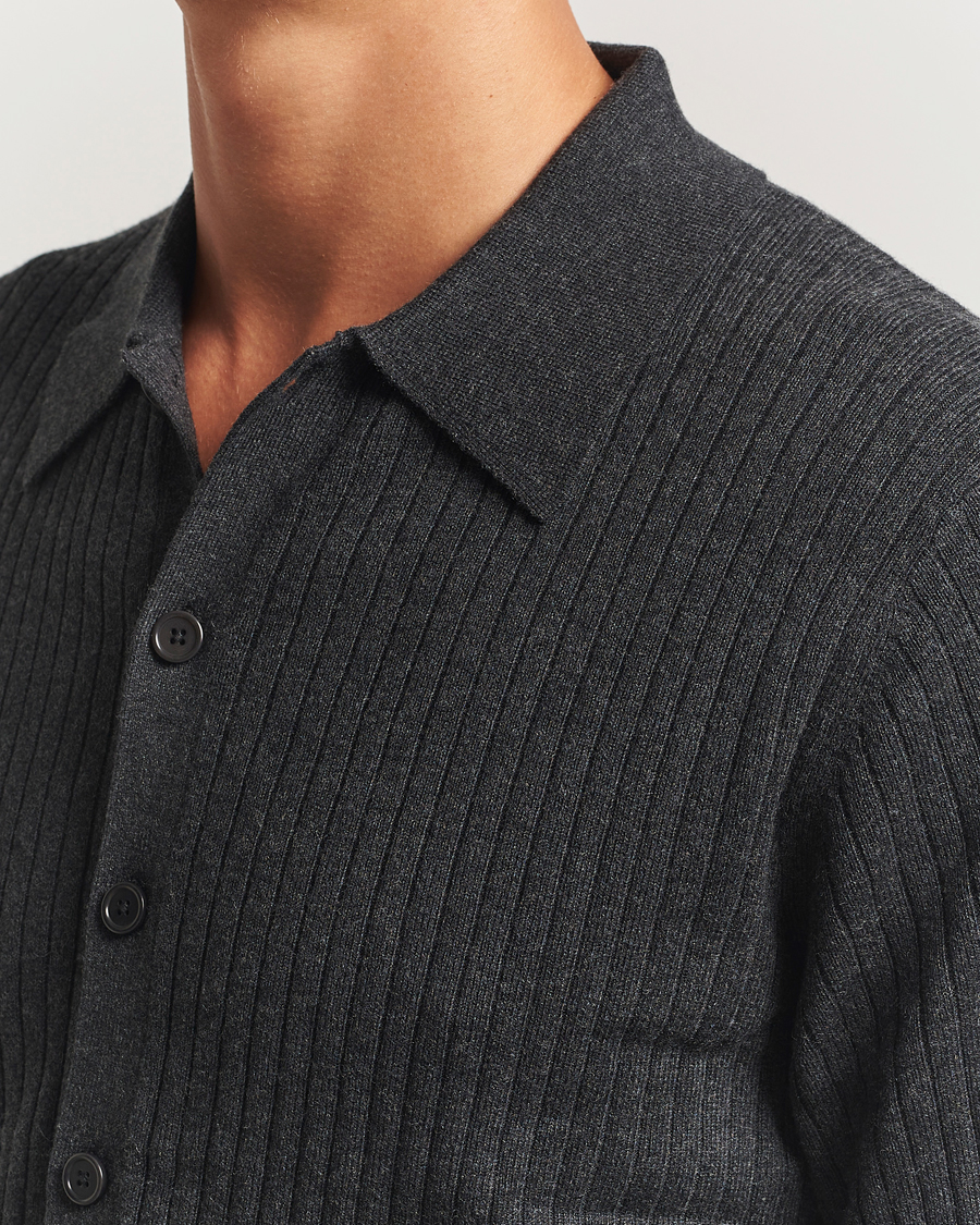 Men | Sweaters & Knitwear | Filippa K | Cotton Merino Knitted Cardigan Anthracite Melange