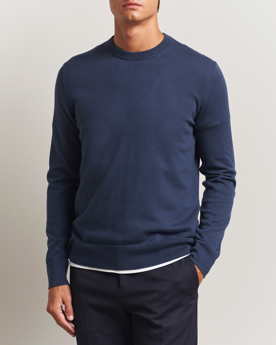 Men | Sweaters & Knitwear | Filippa K | Cotton Merino Knitted Sweater Dusk Blue