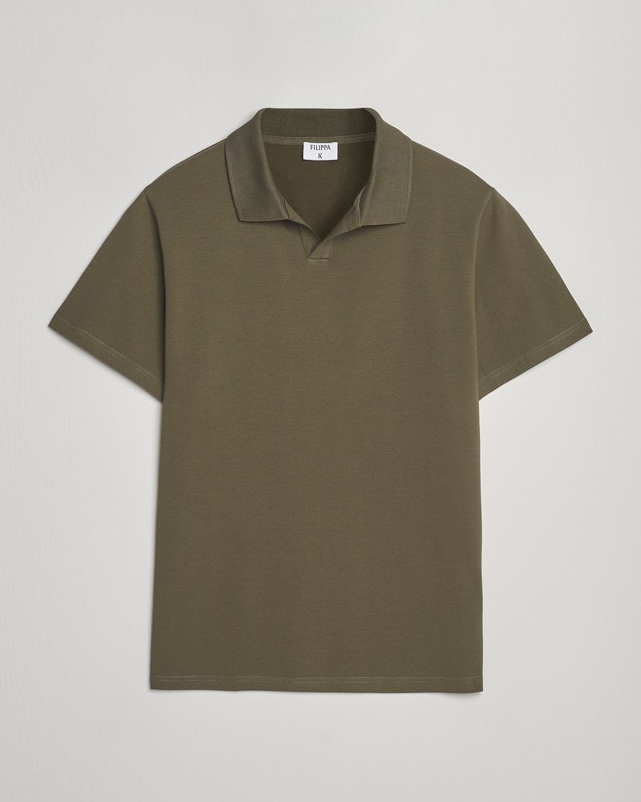 Men | Polo Shirts | Filippa K | Soft Lycra Polo T-Shirt Dark Olive