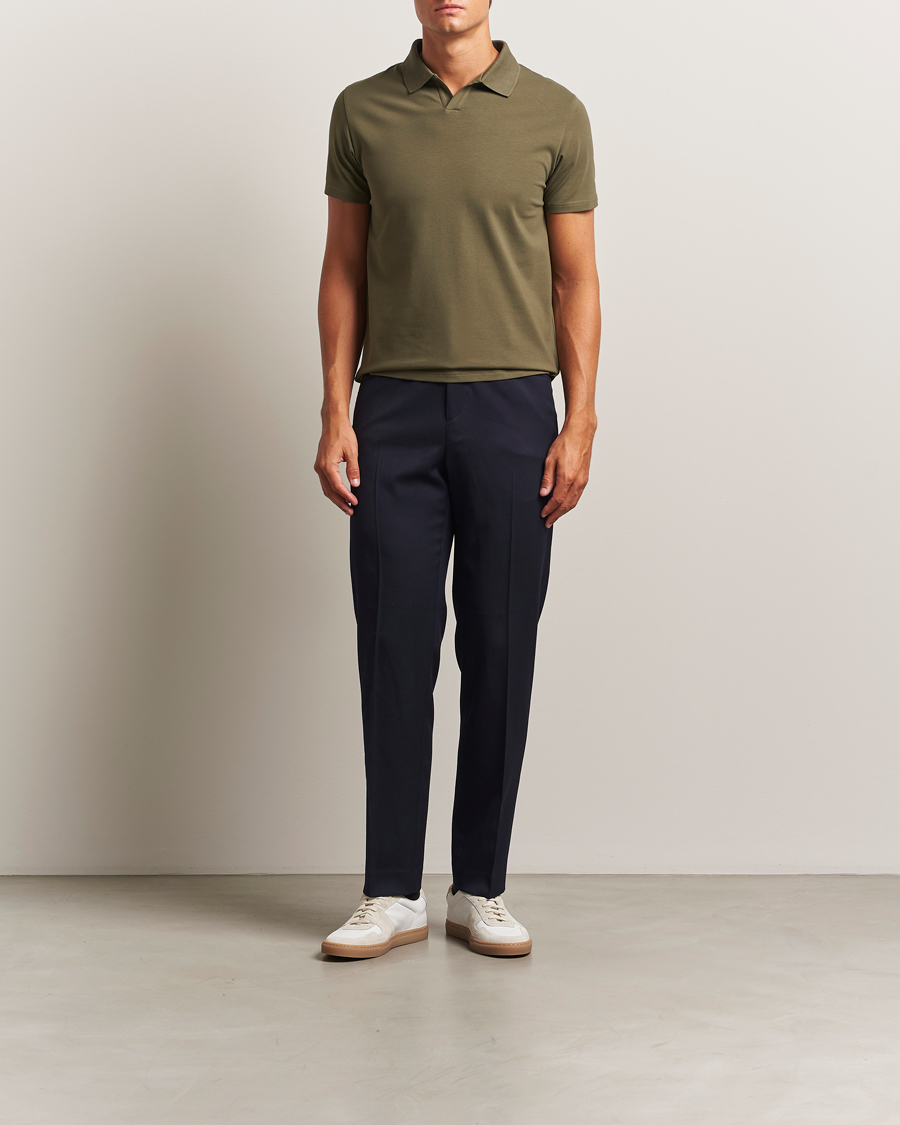 Men | Polo Shirts | Filippa K | Soft Lycra Polo T-Shirt Dark Olive