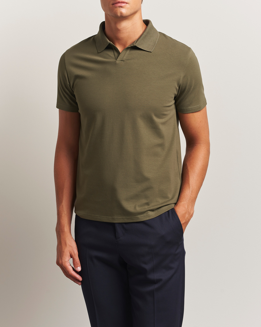 Men | Polo Shirts | Filippa K | Soft Lycra Polo T-Shirt Dark Olive